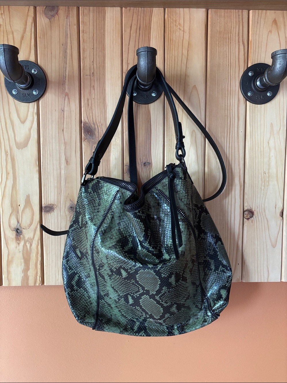 Botkier Green and Black Snake-Print Hobo Bag
